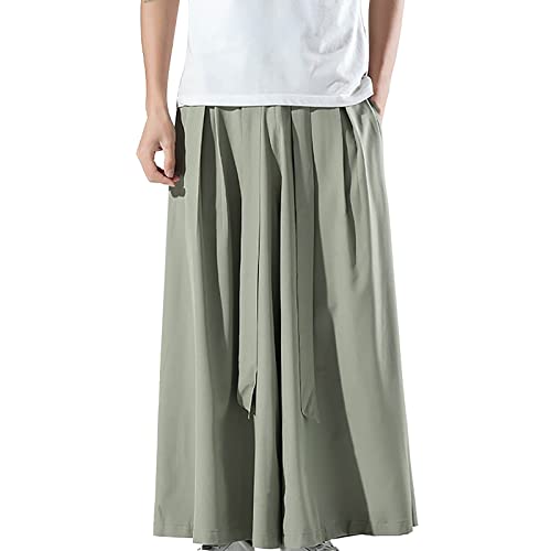 Yoga Hose Herren Schwarz Kimono Hose Herren Japanisch Sommer dünne Herren lose Eisseide große Beinhose mit weitem Bein große feste lässige Harlan Schlaghose Entspannte Hose Herren​ (Green, XXXL) von NHNKB