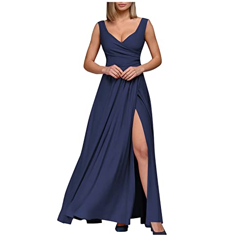 NHNKR Hochzeitsgast Maxi Kleider für Frauen Maxi Kleider ärmellose Deep v Hals vorne mit geteilter Party Cocktail Langes Wickelkleid von NHNKR