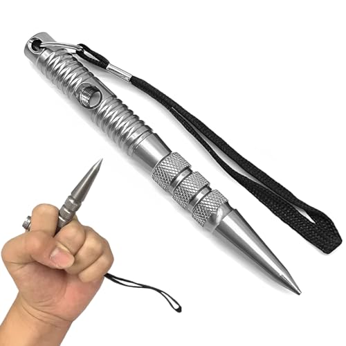 NHPY 1 Stück Multifunktional Schlüsselanhänger, Tactical Pen,Extra Grip Oberfläche, 13Cm Für Große Hände, Schlüsselanhänger 2 Möglichkeiten Zur Verwendung, Notfallhammer(Silber,B) von NHPY