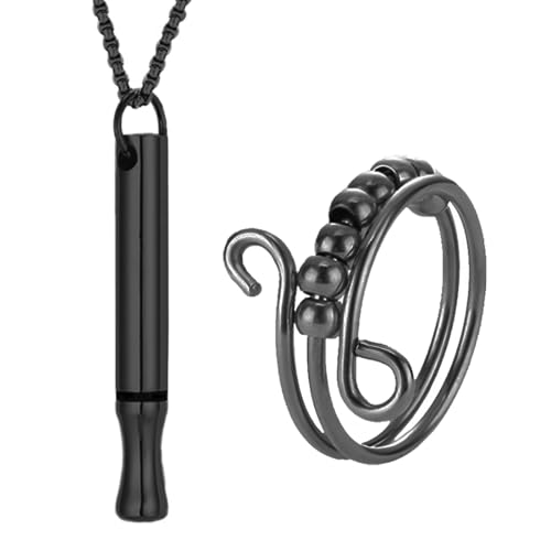 NHPY 2 Stück Rauchentwöhnung Kette Set, Halskette Rauchfrei Original, Edelstahl Rauchfrei Halskette, Makaya Rauchentwöhnung Männer Frauen, Mit 1 Anti-Angst-Ring (Schwarz) von NHPY
