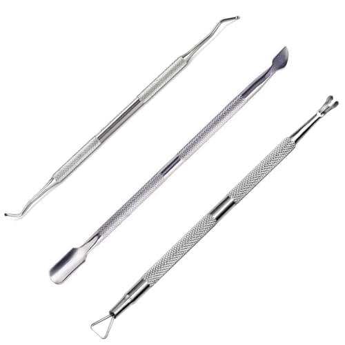 NHPY Nagelhautschieber und Nagellackschaber –3 PCS doppelseitige Nagelschieber und Unternagelreiniger, professionelles Nagelhautstäbchen und Gabel aus Edelstahl, Cuticle pusher von NHPY