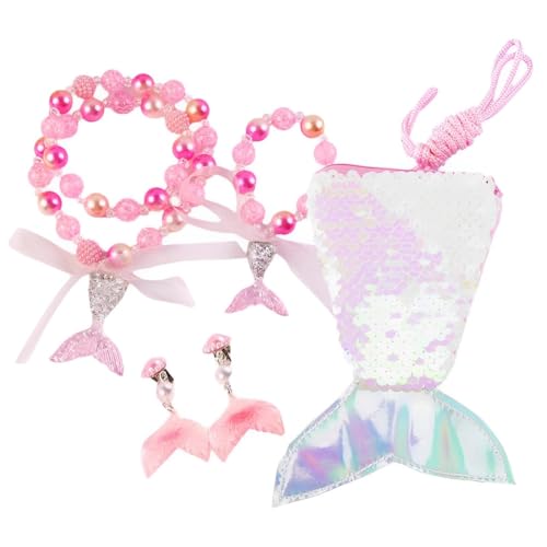 NHQ 6 Pcs Meerjungfrau Kinder Schmuckset Mädchen,Meerjungfrau Spielzeug,Meerjungfrauenflosse Mädchen Tasche,Halsketten,Ohrringe,Armbänder,Ringe,Meerjungfrau Geschenke Mädchen von NHQZ