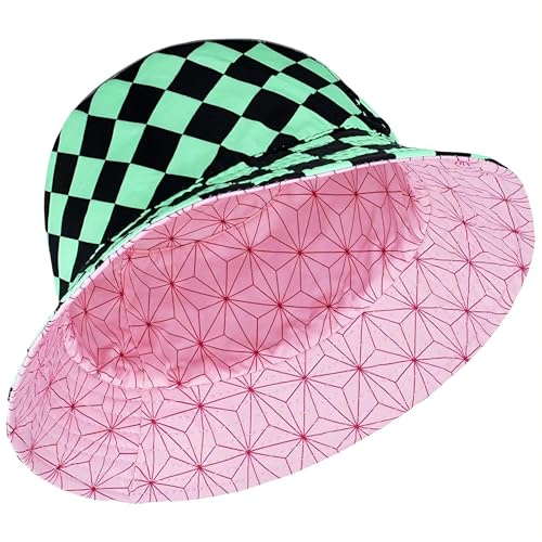 NHQ Fischerhut für Damen Herren,Anime Tanjiro Nezuko Fischerhut mit Allover-Print,Atmungsaktiv,Lustige Kostüme,Anglerhut Sommerhut Wendbarer Doppelseitig Getragener Fischerhut von NHQZ