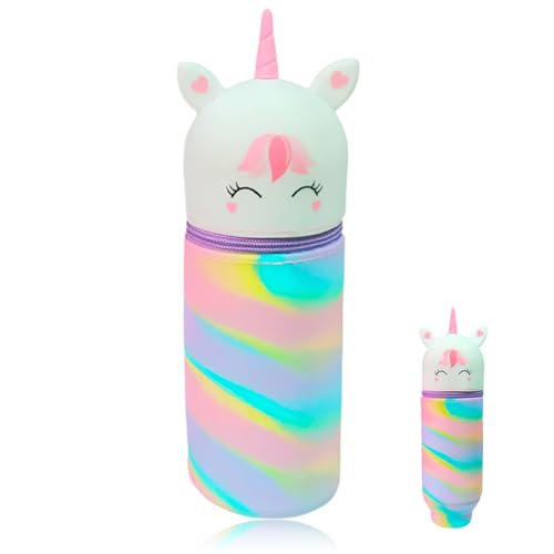 NHQ Kawaii Federmäppchen,2 in 1 Mäppchen aus Weichem Silikon,Federmäppchen Mädchen,Federmäppchen Einhorn,Ständer Schlampermäppchen,Cartoon Stifteköcher für Mädchen Teenager von NHQZ