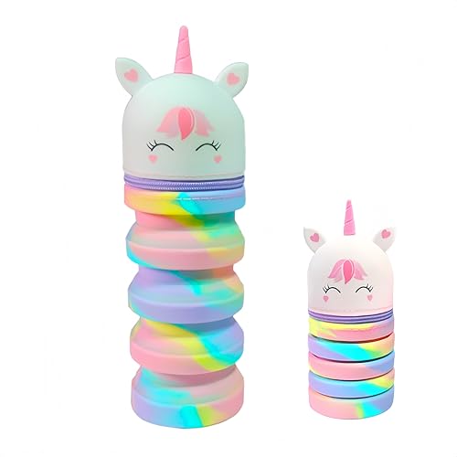 NHQ Kawaii Federmäppchen,2 in 1 Mäppchen aus Weichem Silikon,Federmäppchen Mädchen,Federmäppchen Einhorn,Teleskopisch Mäppchen,Ständer Schlampermäppchen,Cartoon Stifteköcher für Mädchen Teenager von NHQZ
