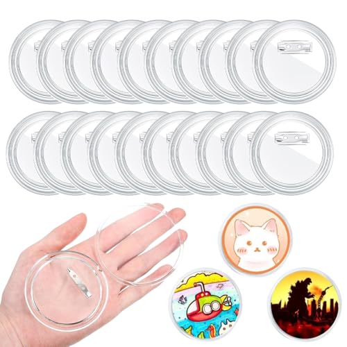 NHQZ 20 Stück Buttons Selber Machen Ohne Buttonmaschine, DIY Transparente Buttons 60mm, Transparente Ansteckbuttons mit Sicherheitsnadel, DIY Button Pins Acrylic, für Bild, Foto, Kleidung, Schule von NHQZ