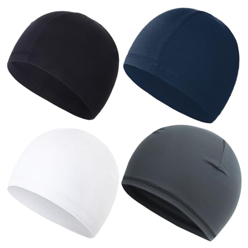 NHQZ 4 Stücke Herren Schädelkappen Weich Baumwolle Mütze,Fahrradmütze Unter Helm,Dünne Mütze Herren,Schlafmütze,Skull Caps Sleeping,Sommer Fahrradmütze,Sportmütze Atmungsakt von NHQZ