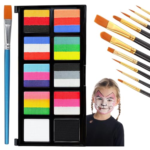 Kinderschminke,Gesichtsfarbe Kinderschminken Set,Schminkpalette,Ideal Kinderschminke Set für Halloween Karneval.10 Farben von NHTJTHE