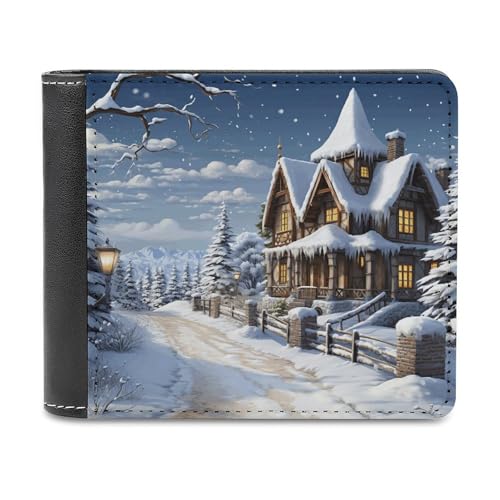 NHYDSPQ Herren-Geldbörsen, Motiv: Weihnachten, Winter, fröhliche Szene, schmale Brieftasche, trendige Herren-Geldbörse mit mehreren Kartenfächern, Stil, Einheitsgröße, modern, Stil:, Einheitsgröße, von NHYDSPQ