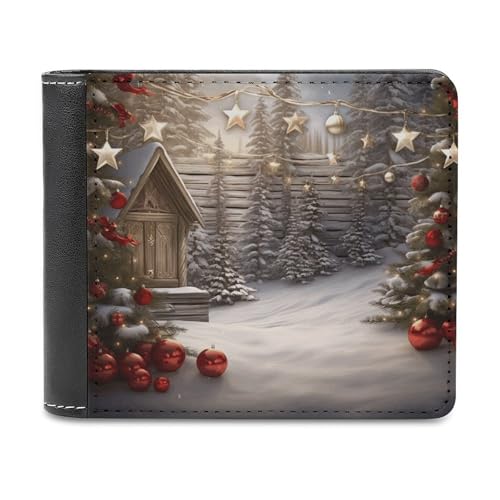 NHYDSPQ Herren-Geldbörsen mit weihnachtlichem Holzdruck, schmale Brieftasche, trendige Herren-Geldbörse mit mehreren Kartenfächern, Stil, Einheitsgröße, modern, Stil:, Einheitsgröße, Modern von NHYDSPQ