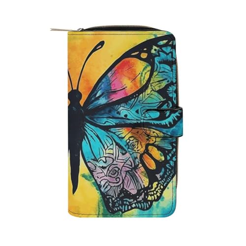 NHYDSPQ Ledergeldbörse, Schmetterlings-Batik-Druck, Damen-Geldbörse, Geldklammer, Geldbörse mit Reißverschluss, 19,7 x 11 x 3,5 cm, Stil:, 19.7x11x3.5cm von NHYDSPQ