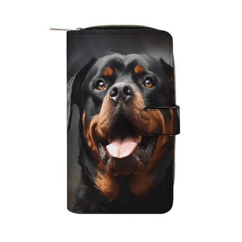 NHYDSPQ Ledergeldbörse, cooler Rottweiler-Hund, Kunstdruck, Damen-Geldbörse, Geldklammer, Geldbörse mit Reißverschluss, 19,7 x 11 x 3,5 cm, Stil:, 19.7x11x3.5cm von NHYDSPQ