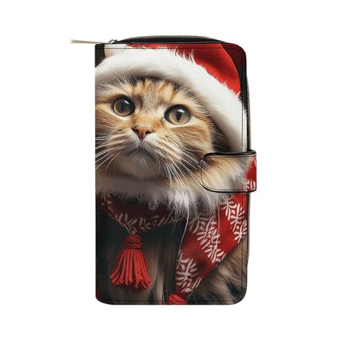 NHYDSPQ Ledergeldbörse mit Weihnachts-Katzen-Aufdruck, Damen-Geldbörse, Geldklammer-Geldbörse, Reißverschluss für Damen und Herren, 19,7 x 11 x 3,5 cm, Stil:, 19.7x11x3.5cm von NHYDSPQ