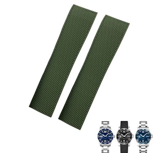 NHYHEHMR 19mm 20mm 21mm Curved End Rubber Watchband For Conquest HydroConquest L3 Black Green Silicone Watch Strap von NHYHEHMR