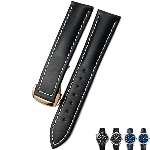 NHYHEHMR 21mm 20mm 22mm Cow Leather Watch Strap for Omega 300 Watch Bands (Color : Black Black, Size : 21mm) von NHYHEHMR