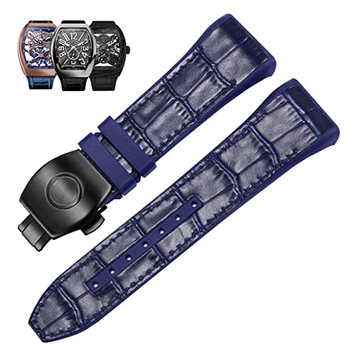 NHYHEHMR 28mm Nylon Genuine Leather Silicone Watch band Black Blue Folding Buckle Watch Strap For Franck Muller V45 Series Watchbands von NHYHEHMR