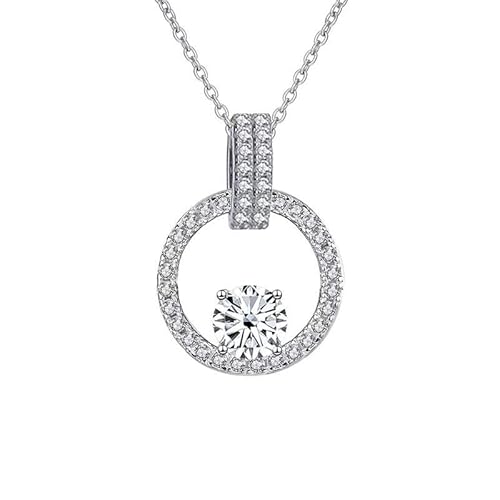 NHYHEHMR Accessoires 1 D Farbe Moissanit Anhänger Halsketten für Frauen rosa/blau/grün runde Halskette für Frauen - Geburtstag des Valentinstags von NHYHEHMR