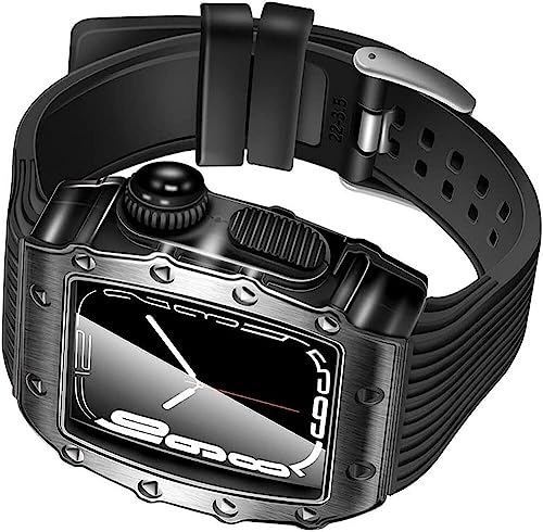 NHYHEHMR Alloy Frame Silicon Watch Band ， für 8/7 45 mm 41 mm 44 mm 40 mm ， Für Frauen und Männer Watch Band Mod Kit RM Metal Beam Protection Sportsgurt Ersatz Kit von NHYHEHMR