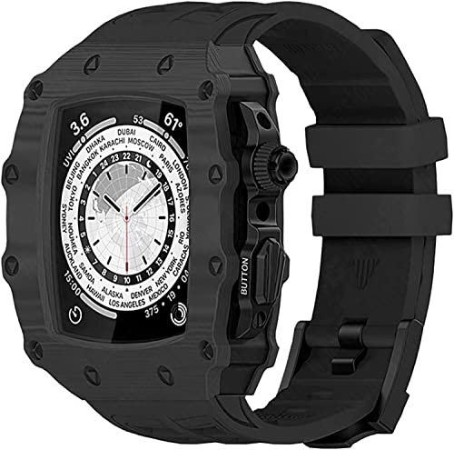 NHYHEHMR Carbon Fiber Watch Case，For Band 8 7 45mm Fluorine Rubber rm mod kit Strap Frame Bezel Modification Set，For iWatch 6 5 4 SE 44mm von NHYHEHMR