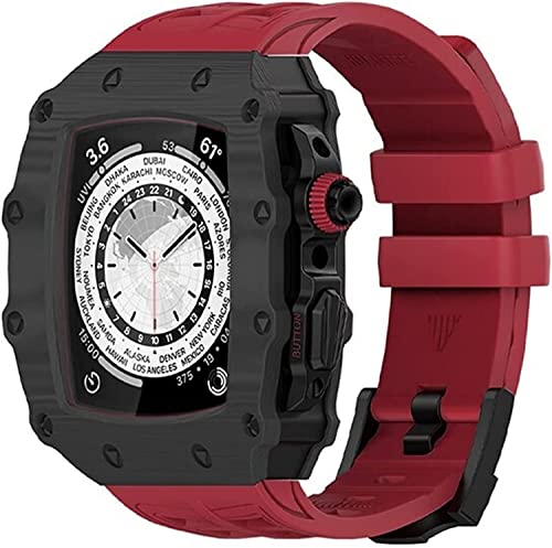 NHYHEHMR Carbon Fiber Watch Case，For Band 8 7 45mm Fluorine Rubber rm mod kit Strap Frame Bezel Modification Set，For iWatch 6 5 4 SE 44mm von NHYHEHMR