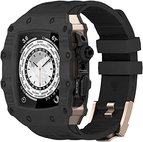 NHYHEHMR Carbon Fiber Watch Case，For Band 8 7 45mm Fluorine Rubber rm mod kit Strap Frame Bezel Modification Set，For iWatch 6 5 4 SE 44mm von NHYHEHMR