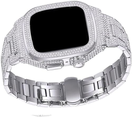 NHYHEHMR Diamond Watch Case+Metal Watch Strap Modification Kit for 8 7 6 5 4 SE， Fashion Business Band for Lady Women Girls，For Iwatch Series 44mm 45mm von NHYHEHMR