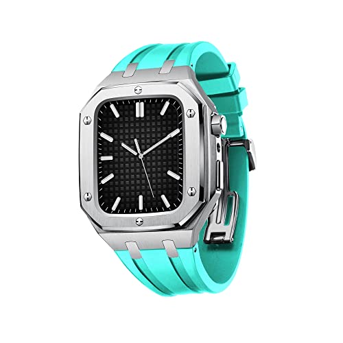 NHYHEHMR For IWatch Series 7/SE/6/5/4 Men Women Military Metal Case Silicone Strap Shockproof Bumper Business casual style watch Strap For Band 45mm 44mm von NHYHEHMR