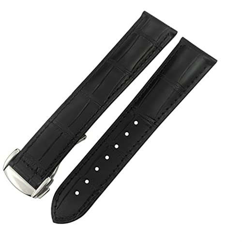 NHYHEHMR Genuine Leather Watchband 20mm 22mm 18mm 19mm 21mm Fit for Omega AT150 Diver 300 De Ville Cowhide Alligator Watch Strap (Color : Black, Size : 20mm) von NHYHEHMR