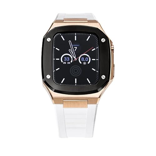 NHYHEHMR Gummigurt für Band 6 SE 5 4 44 mm Luxusmodifikation Kit für iWatch 8 7 41 mm 45 mm Noble Metal Lünette Silikonband NHYHEHMR Gummigurt für Band 6 SE 5 4 44 mm Luxusmodifikation Kit für iWatch 8 7 41 mm 45 mm Noble Metal Lünette Silikonband von NHYHEHMR