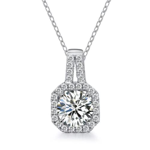 NHYHEHMR Halskette mit Moissanit -Anhänger von 1 bis 2 Karat Farbe D VVS1 für Frauen in Silber Sterling 925 Prinzessinstil mit Zertifikat von NHYHEHMR