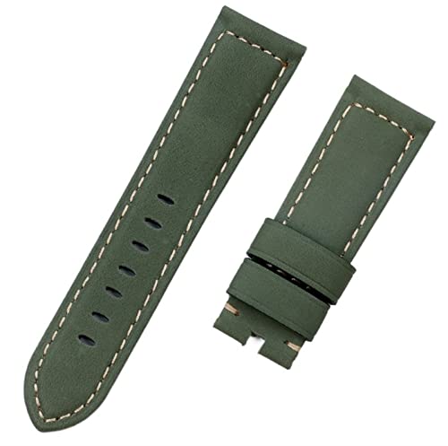 NHYHEHMR Luxury Brand Watchband Retro 22mm 24mm Vintage Calf Horse Nubuck Leather for Strap Watch Band Tang Buckle (Color : Green, Size : 24mm-Black Buckle) von NHYHEHMR