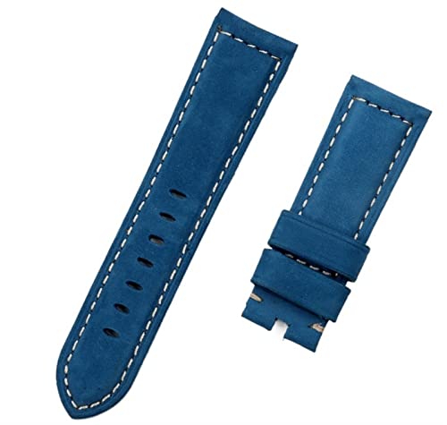 NHYHEHMR Luxury Brand Watchband Retro 22mm 24mm Vintage Calf Horse Nubuck Leather for Strap Watch Band Tang Buckle (Color : Green, Size : 24mm-Silver Buckle) von NHYHEHMR