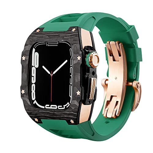 NHYHEHMR Luxusgurt Kohlefasergehäuse für 8 7 45 mm Bandabdeckung Fluor Gummi -Mod -Kit für iWatch 6 5 4 Se 44mm Armband von NHYHEHMR