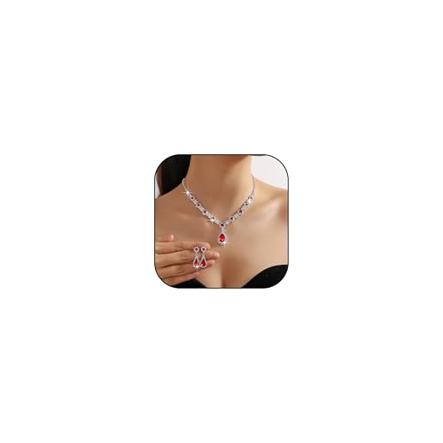 NHYHEHMR Mädchen Schmuck Hochzeit Bräute Strass Strass Tränenhalskette Ohrringe Set Braut Brautjungfer Prom Formal Kostümschmuck für Frauen Kleid 2024 Geschenke von NHYHEHMR