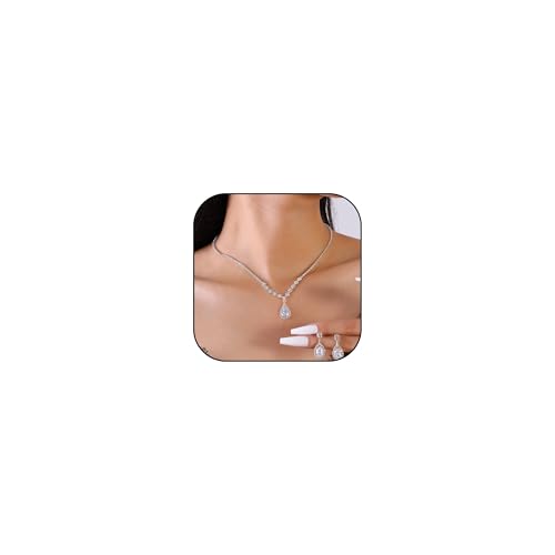 NHYHEHMR Mädchen Schmuck Hochzeit Bräute Strass Strass Tränenhalskette Ohrringe Set Braut Brautjungfer Prom Formal Kostümschmuck für Frauen Kleid 2024 Geschenke von NHYHEHMR