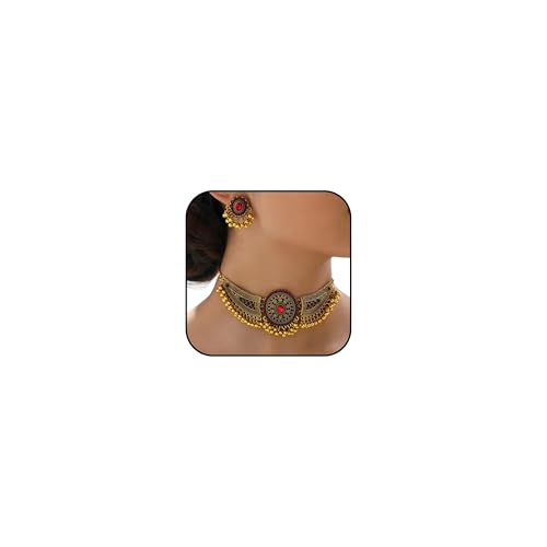 NHYHEHMR Mädchen Schmucksets für Frauen/Jhumkas Ohrringe Halskette Set Bollywood Oxidierter Schmuck traditionelle Vintage ethnische Accessoires Indische Kleider Kostüm -Outfit Geschenke NHYHEHMR Mädchen Schmucksets für Frauen/Jhumkas Ohrringe Halskette Set Bollywood Oxidierter Schmuck traditionelle Vintage ethnische Accessoires Indische Kleider Kostüm -Outfit Geschenke von NHYHEHMR