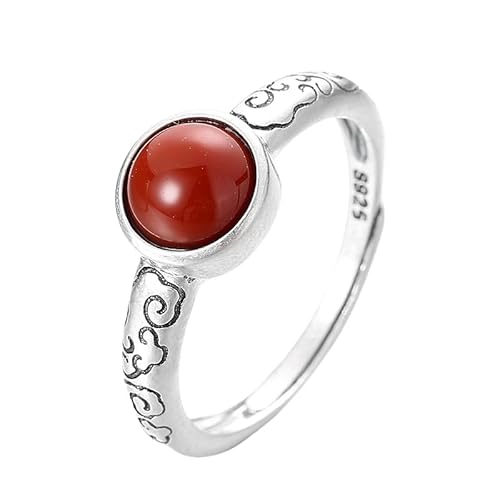 NHYHEHMR Rings for Women Adjustable Distressed Natural Gemstone Red Agate Open Ring Retro Finger Circlet Band Jewellery Wedding Promise Gift von NHYHEHMR