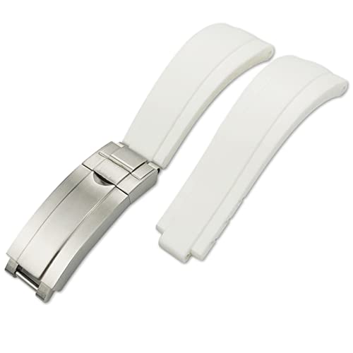 NHYHEHMR Rubber Watchband 20mm 21mm Fit for Submariner GMT Daytona Oyster Perpetual Yacht Master Slide Lock Buckle Silicone Strap (Color : White, Size : 20mm) von NHYHEHMR