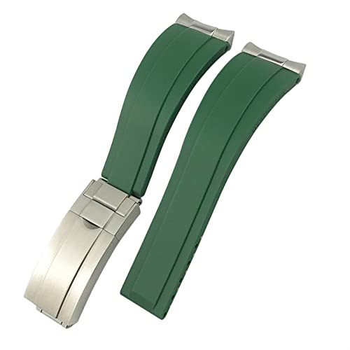 NHYHEHMR Rubber Watchband 20mm Silicone Strap Fit for Daytona Submariner GMT Yacht Master Silver Curved Metal Link Watch Bracelets (Color : Green, Size : 20MM) von NHYHEHMR