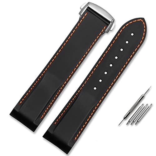 NHYHEHMR Suitable for Omega Watchband 20mm 22mm Silicone Watch Band with Folding Clasp Curved End WristRubber Straps (Color : Blue Black, Size : 22mm) von NHYHEHMR