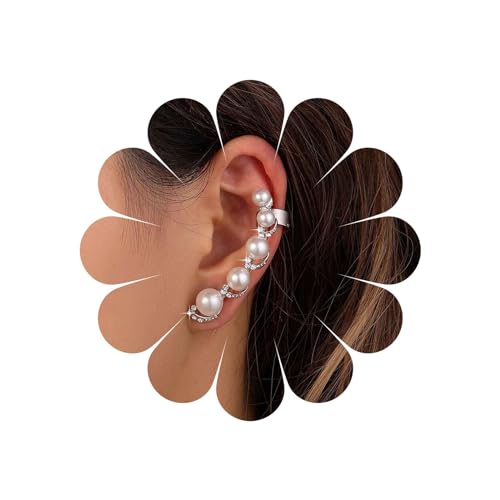 Vintage Crystal Pearl Ohrmanschette Ohrringe Boho CZ Perle Ohrpackung Ohrringe Strsestone Perlenohr Kletterohrringe Kristallperlenclip auf Manschettenohrringen Schmuck für Frauen und Mädchen von NHYHEHMR