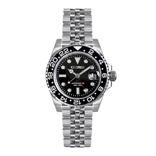 NIADI Cronos NH34 Automatische klassische GMT Armbanduhr bidirektionale Keramikblende Saphirglas 20 ATM Edelstahl Kleid Herren Uhren, Farbe 2 von NIADI