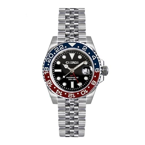 NIADI Cronos NH34 Automatische klassische GMT Armbanduhr bidirektionale Keramikblende Saphirglas 20 ATM Edelstahl Kleid Herren Uhren, Farbe 3 von NIADI