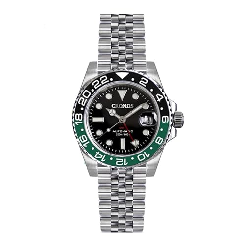 NIADI Cronos NH34 Automatische klassische GMT Armbanduhr bidirektionale Keramikblende Saphirglas 20 ATM Edelstahl Kleid Herren Uhren, farbe 1 von NIADI