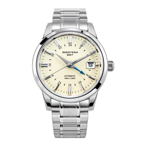 NIADI Modische Edelstahl NH34 Automatik-Herren-GMT-Uhr, gewölbtes Saphirglas, 10 atm, wasserdicht, klassische Armbanduhr, V 1 von NIADI