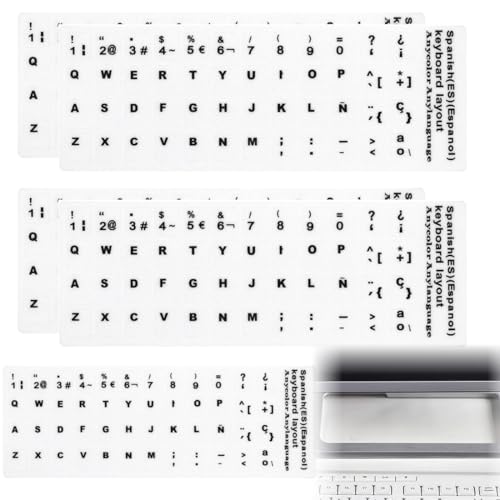 2 Stück Spanisch Keyboard Stickers - Universal Ersatz-Aufkleber für Buchstaben, Weiße Schrift auf Schwarzem Hintergrund für Computer, Laptop, Notebook, Desktop - Matte Alphabet Aufkleber von NIANOPKM