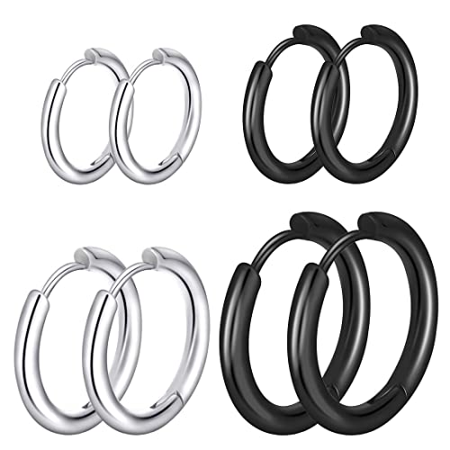 NIANOPKM 4 Paare Knorpel Creolen Ohrringe, Edelstahl, Klein, 12-18MM, Unisex von NIANOPKM