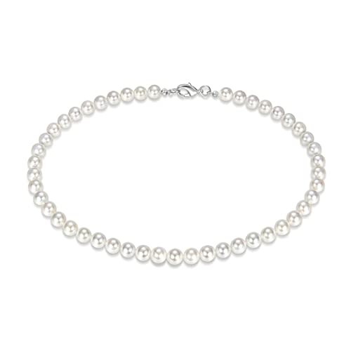 NIANOPKM Boho Imitation Perlenkette,Simulierte Perlenstrang Halsketten Runde,Weiße Muschel Perle Chokerhalsketten,Vintage Festival Perlen Halskette Schmuck für Herren und Mädchen von NIANOPKM