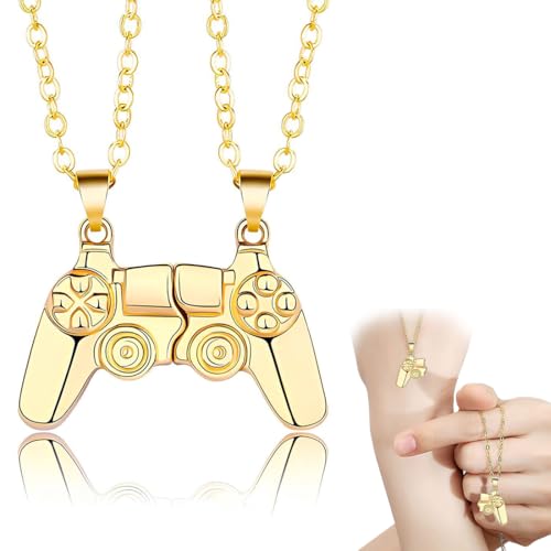 Unisex Creative Magnetic Necklace Game Controller Pendant Necklace Matching Necklace for Couples or Best Friends Birthday Gift(Gold und Gold kombination) von NIANOPKM
