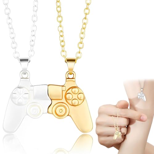 Unisex Creative Magnetic Necklace Game Controller Pendant Necklace Matching Necklace for Couples or Best Friends Birthday Gift(Gold und Silber kombination) von NIANOPKM